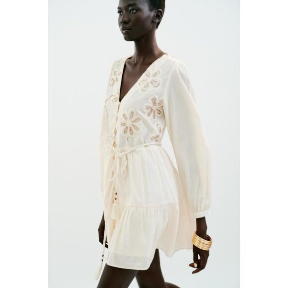 ZARA EMBROIDERED TEXTURED DRESS - Picture 1 of 9